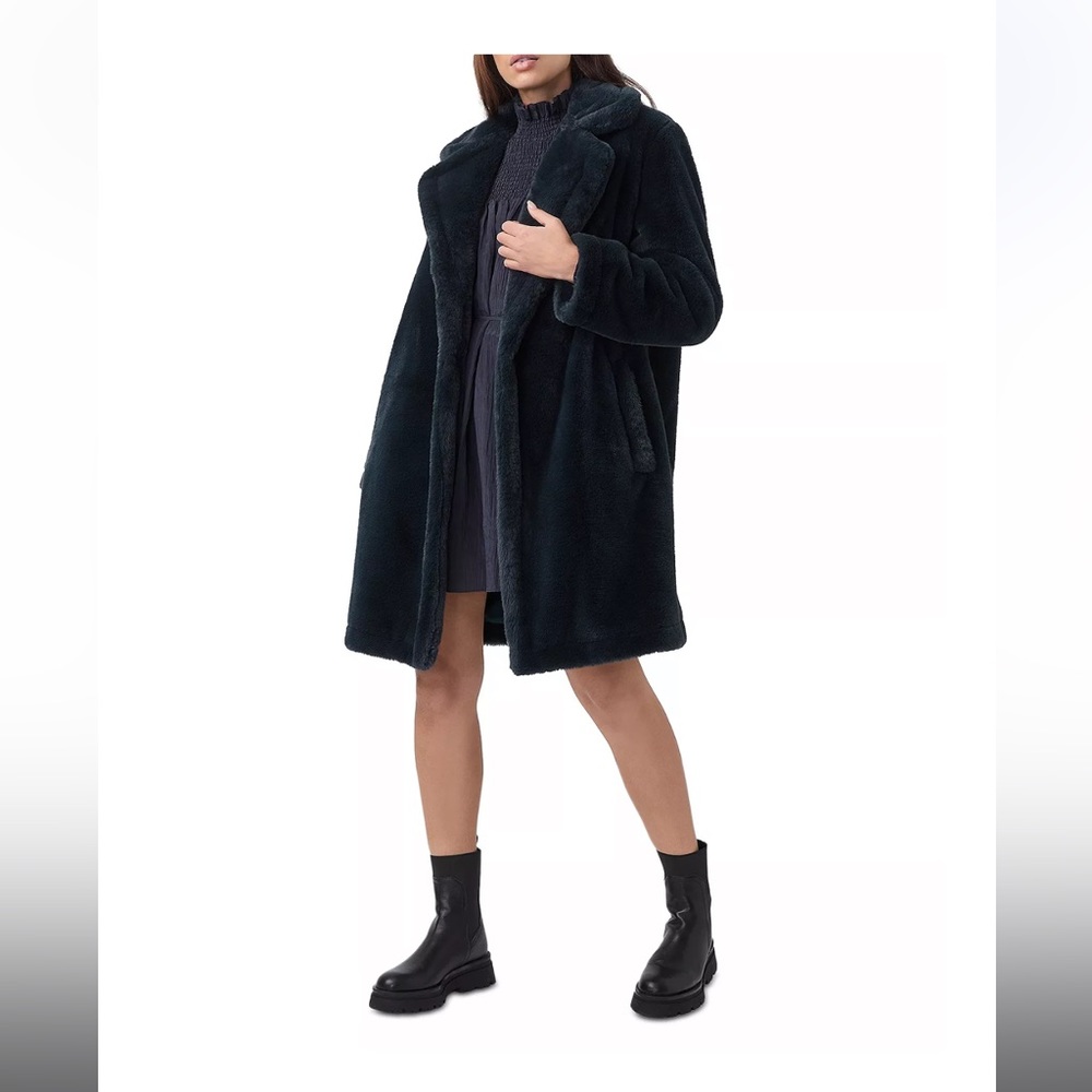 French Connection Buona Faux Fur Coat in Dark Springs